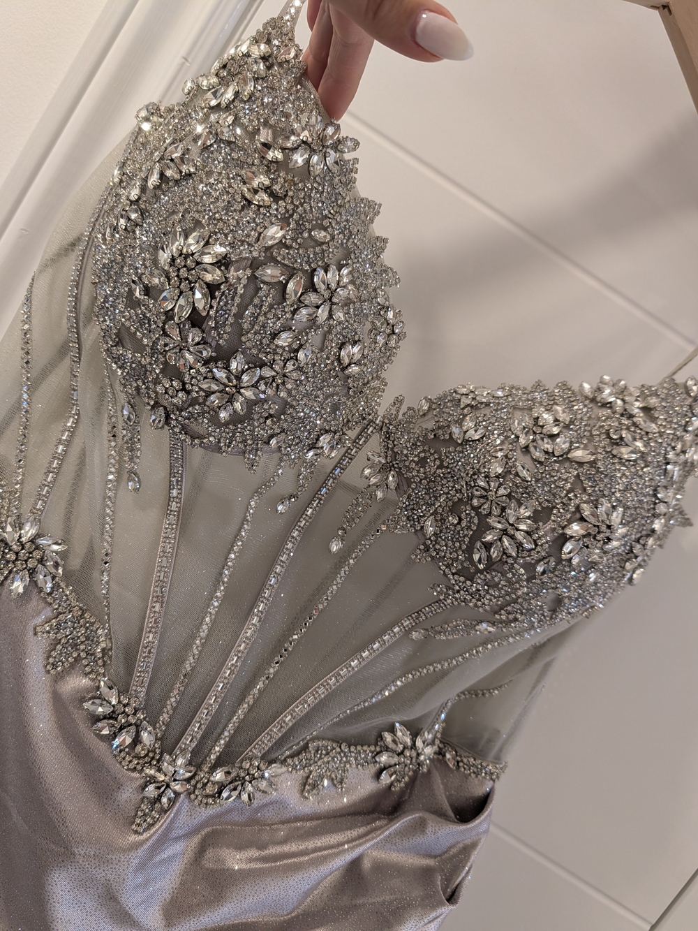 Silver Embellished Wedding Dress with Crystal Bodice